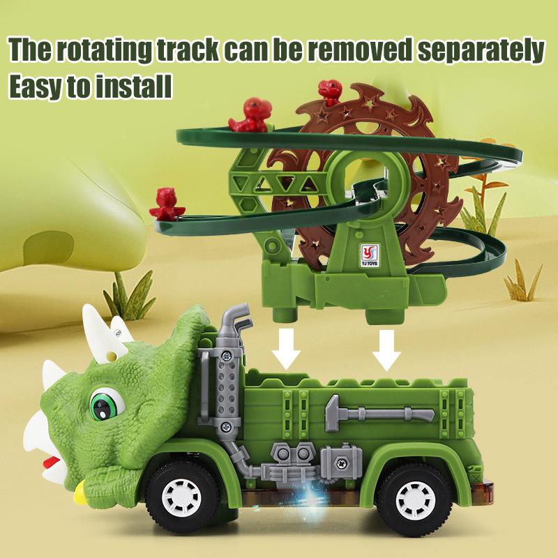 Stair Climbing Dinosaur Track Toy Car Triceratops Sliding Universal Rotating Car Electric Toy