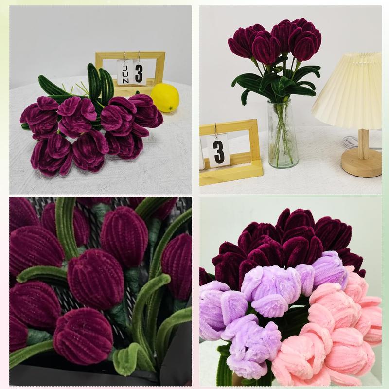 DIY Crafts Pipe Cleaner Chenille Stems Kits for Flower Making, 221pcs set Pipe Cleaner Accessories, DIY Artificial Rose Tulip Bouquets Making Kit