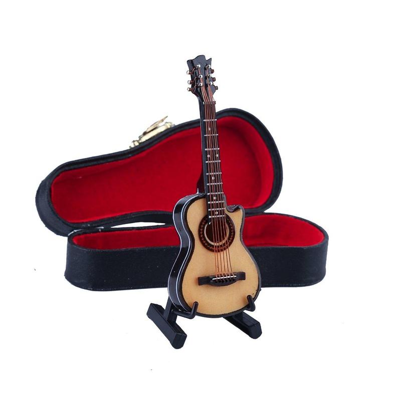 Guitar Model with Stand & Case Toys for Adults, Wooden Mini Guitar Toy for Boys & Girls, Music Guitar Model for Home Decoration