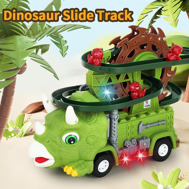 Stair Climbing Dinosaur Track Toy Car Triceratops Sliding Universal Rotating Car Electric Toy