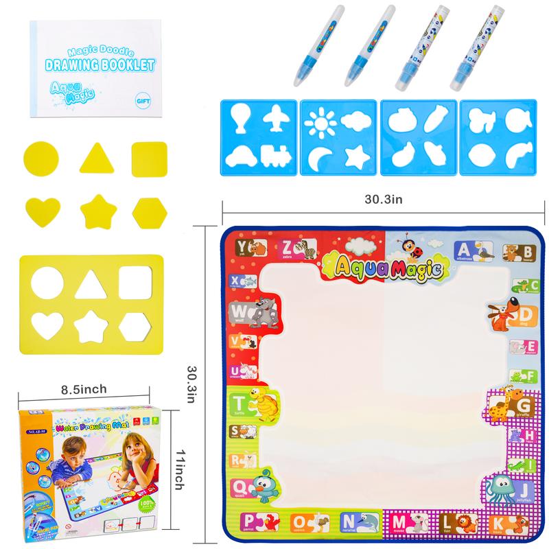 Water Doodle Mat - 30.3 ×30.3 inch, Portable & Reusable, Perfect for Kids 3+ Fun Painting, Writing & Color Drawing Toy with Magic Pens, Educational and Creative Gift for Kids Ages 4-12, Easy to Carry for On-the-Go Fun