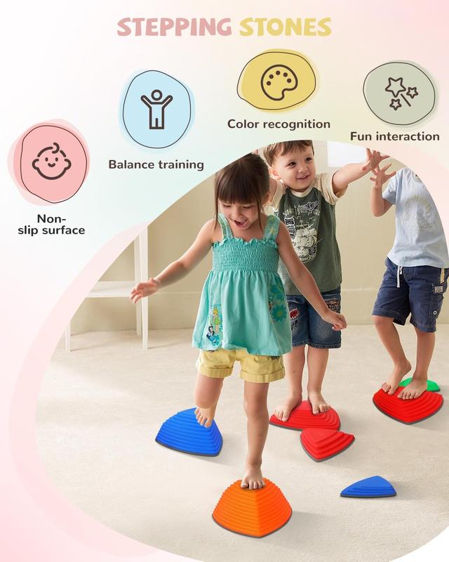 12 25 count Sensory Stepping Stones Rainbow&Macaron Color , Promote Coordination and Strength Child Safe Rubber Outdoor and Indoor, Non-Slip Side Sensory Stepping Stones, Indoor and Outdoor Play Equipment Set,River Rock Toys to d der