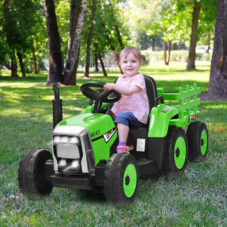 [ShopTab] Festival Joy 12V Ride on Tractor with 3-Gear-Shift Ground Loader, Remote Control, LED Lights, Horn, Electric Tractor Toy w USB & Bluetooth Audio Music