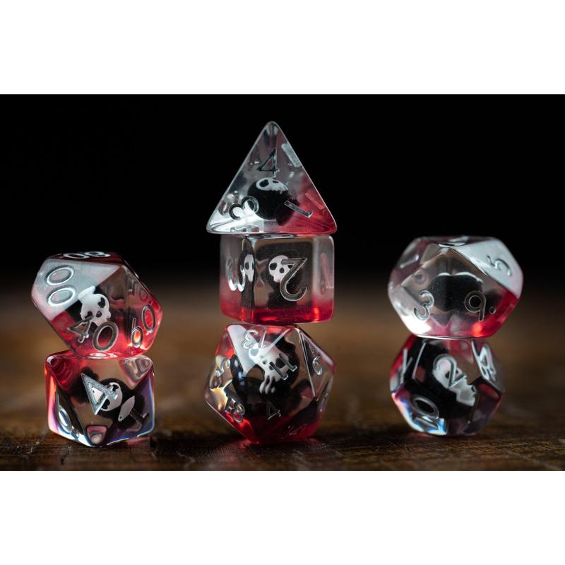 DnD dice sets: Red Grim Reaper Dice Set: Cute Polyhedral DnD Death Dice with Bloody Design - Perfect Gift for Dungeons and Dragons Players