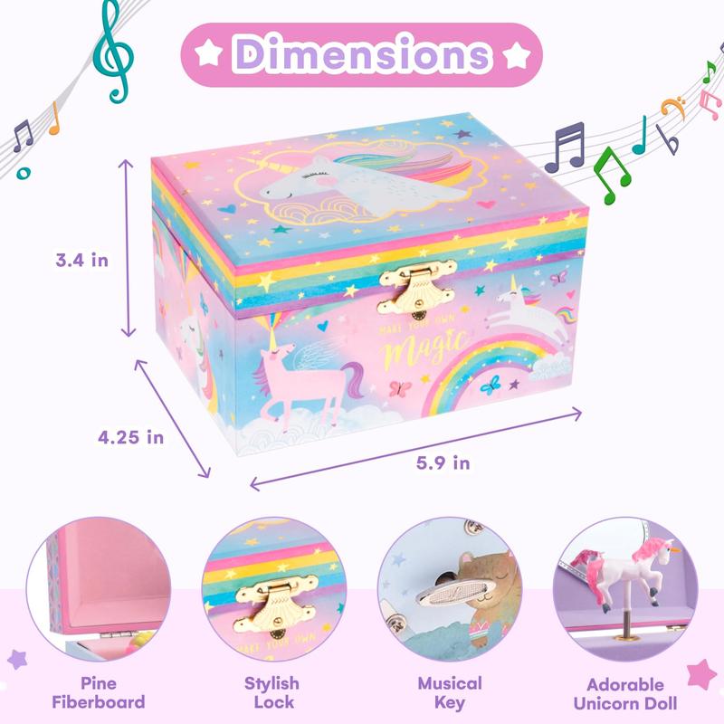 Jewelry Box for Girls, Cotton Candy Unicorn Musical Jewelry Boxes, The Beautiful Dreamer Tune and Spinning Unicorn Doll, Toys for Girls