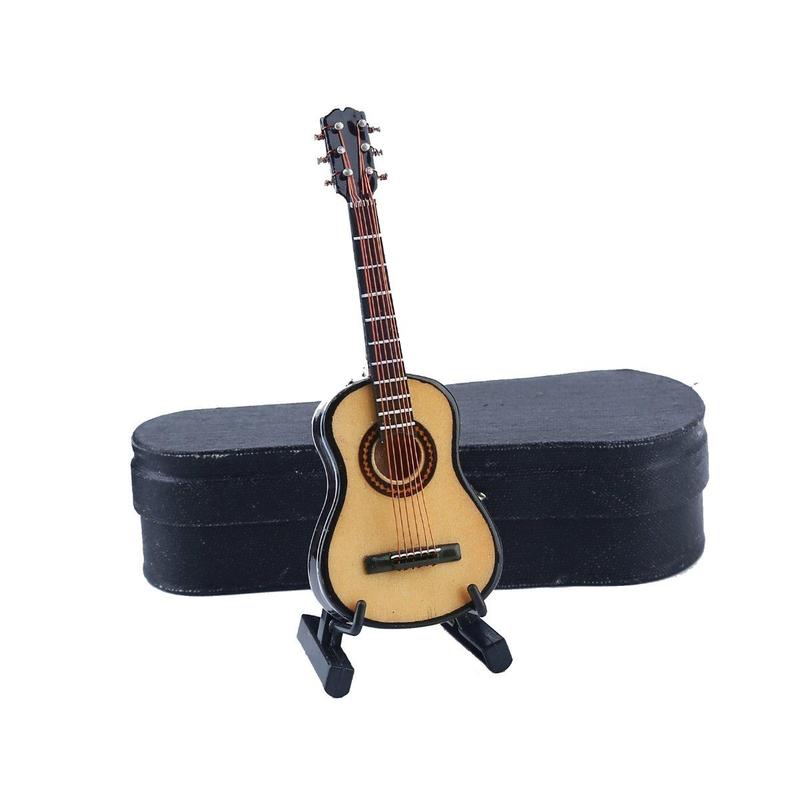 Guitar Model with Stand & Case Toys for Adults, Wooden Mini Guitar Toy for Boys & Girls, Music Guitar Model for Home Decoration