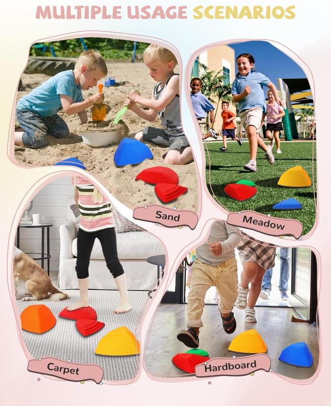 12 25 count Sensory Stepping Stones Rainbow&Macaron Color , Promote Coordination and Strength Child Safe Rubber Outdoor and Indoor, Non-Slip Side Sensory Stepping Stones, Indoor and Outdoor Play Equipment Set,River Rock Toys to d der