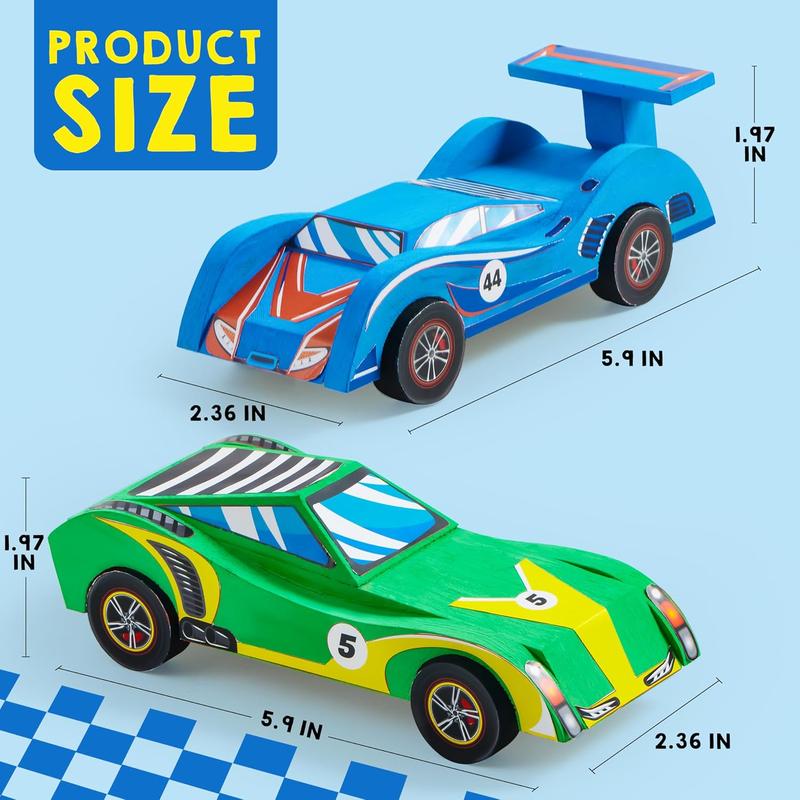 4 DIY Wooden Race Cars-Build & Paint Your Own Wood Craft Kit, 4 Race Cars Toy, Easy to Assemble Arts Crafts Kit, Birthday Party Presents for Kids Boys Ages 6 and Up