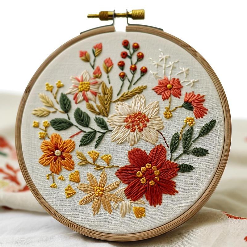 Floral Pattern DIY Embroidery Kit, 1 Set Embroidery Materials Tools, Starter Kit for Beginner, Delicate Art Craft Gift for Friends & Family