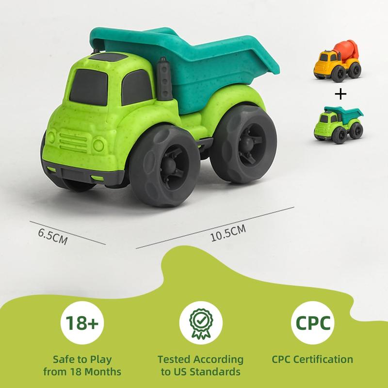 Toddler Car Toys for 1-3 Year Old, BPA Free, Phthalates Free, PVC, Dump Truck, Mixer Cement, Easter Christmas Birthday Gifts for 2 3 4 Year Boy Girl. Dishwasher Safe, Recycled Plastic