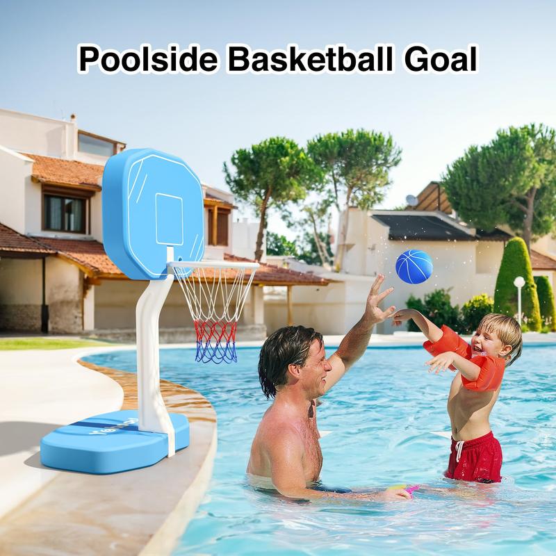 Pool Basketball Hoop & Pool Volleyball Net, 2 in 1 Pool Toys Pool Accessories Pool Games for Inground Pools, Swimming Poolside Basketball Set for Kids Adults