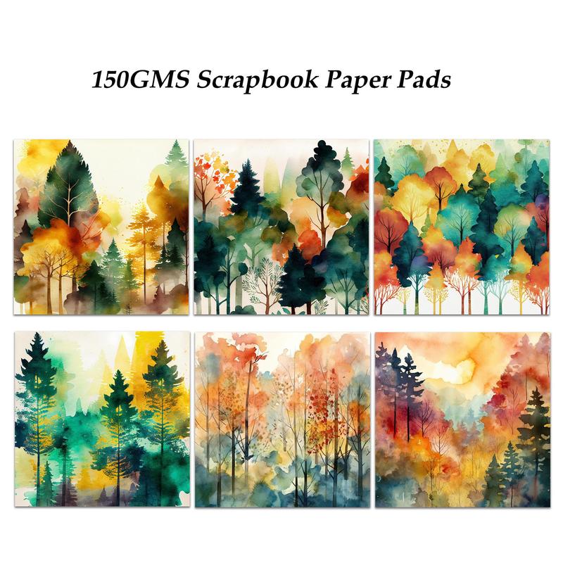 Watercolor Forest Pattern Decorative Paper & Sticker Set, 68pcs set Writable Decorative Paper & Sticker for Arts Crafts, Scrapbooking and Junk Journal