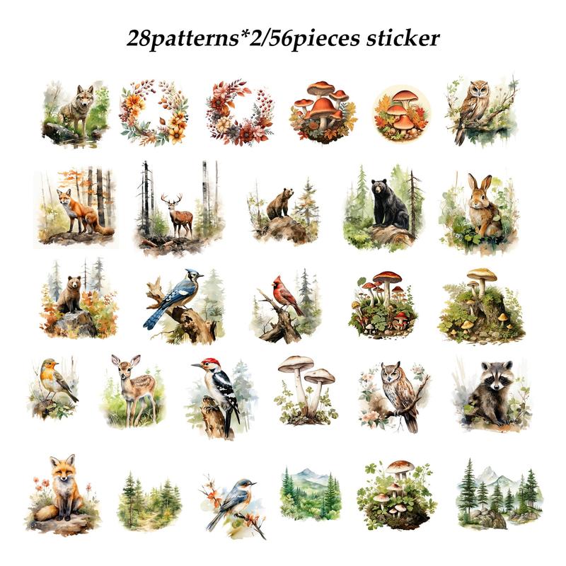 Watercolor Forest Pattern Decorative Paper & Sticker Set, 68pcs set Writable Decorative Paper & Sticker for Arts Crafts, Scrapbooking and Junk Journal