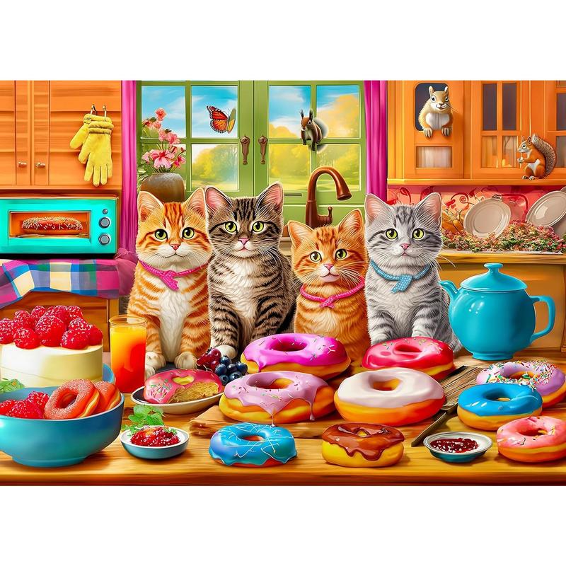 Extra Large Pieces Jigsaw Puzzles for Adults - 100 Piece Puzzles for Kids Ages 8-10 10-12 - Large Piece Puzzles for Seniors - Kitchen Kittens and Donuts