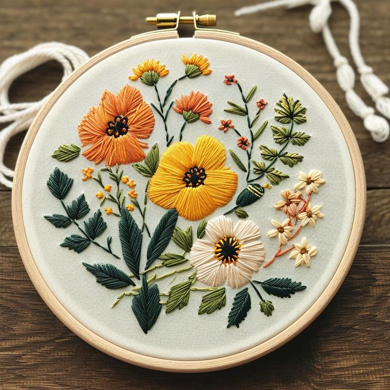 Floral Pattern DIY Embroidery Kit, 1 Set Embroidery Materials Tools, Starter Kit for Beginner, Delicate Art Craft Gift for Friends & Family