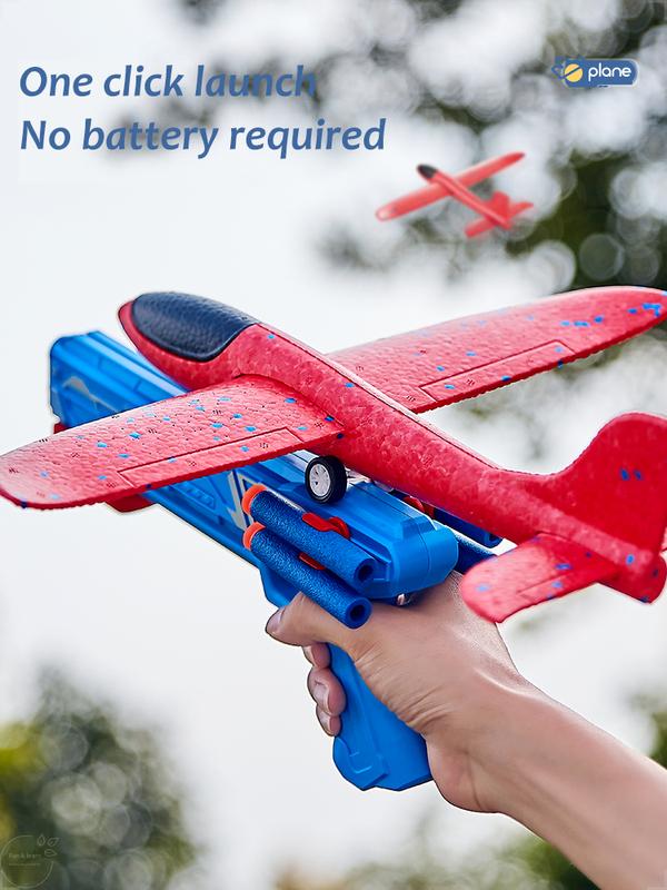 Airplane Shooter Toy,  Foam Glider Catapult Plane Toy,1 Count Bubble Plane Launcher with 1 Count Random Color Aircraft, Outdoor Flying Game Outside Toys, Boys Girls Kids Birthday Gifts