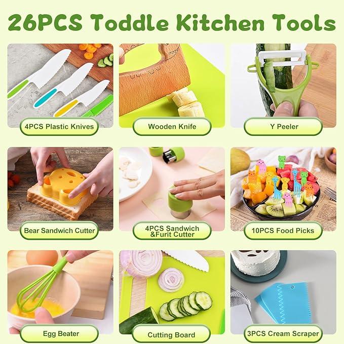 Real Kids Cooking Set: 13 17 28 Montessori Kitchen Tools For Kids, Boys, Girls, Gift Toys For 2 3 4 5 6 7 8 9 10 Year Old Boy Girl Birthday Christmas