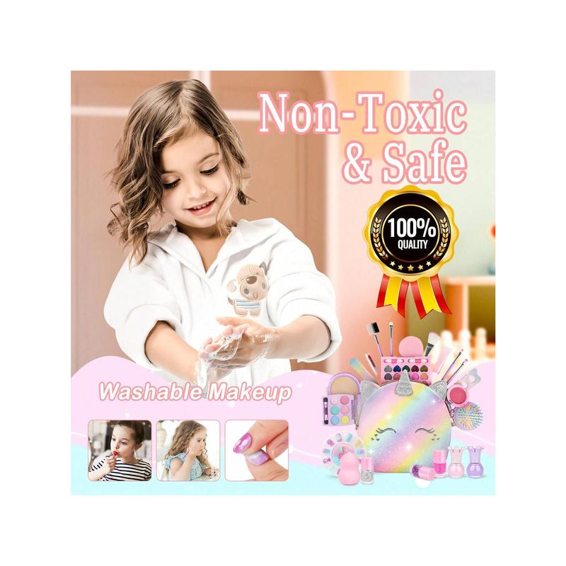 Kids Makeup Kit For Girl - Kids Washable Makeup Girls Toys With Unicorn Cosmetic Case, Real Girl Makeup Sets For Kid Children Christmas Birthday Gifts Toys