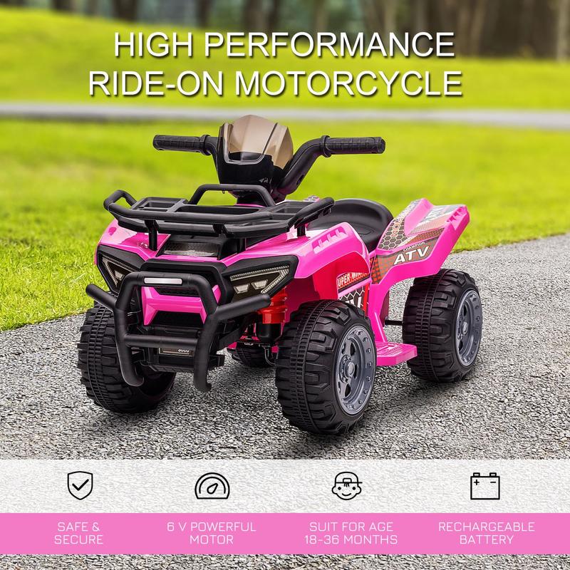 Kids ATV Four Wheeler  Ride on Car, Motorized Quad, 6V Battery Powered Electric Quad with Songs for 18-36 Months, Pink