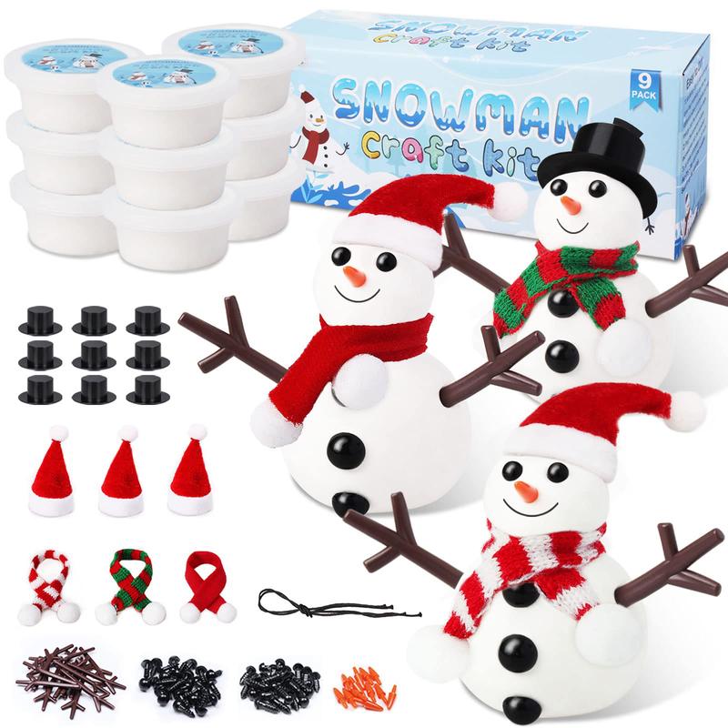 9 Pack Build a Snowman Kit Snowman Crafts ,Modeling Clay Snowman DIY Kit, Christmas Stocking Stuffers ,Christmas Crafts Xmas Gift