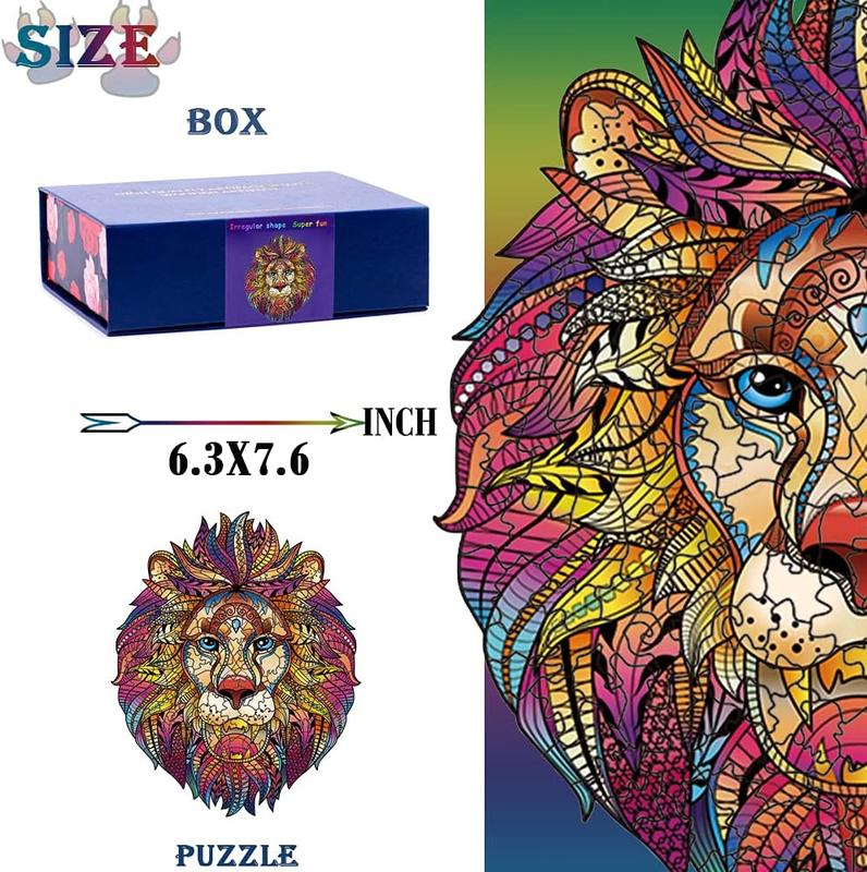 Wooden Puzzles for Adults,Wooden Animals Shaped Puzzles,Unique Shaped Jigsaw Puzzles,Magic Wooden Jigsaw Puzzles, Wood Puzzles Adult, Unique Puzzles (S-9.25x6.3, Lion)