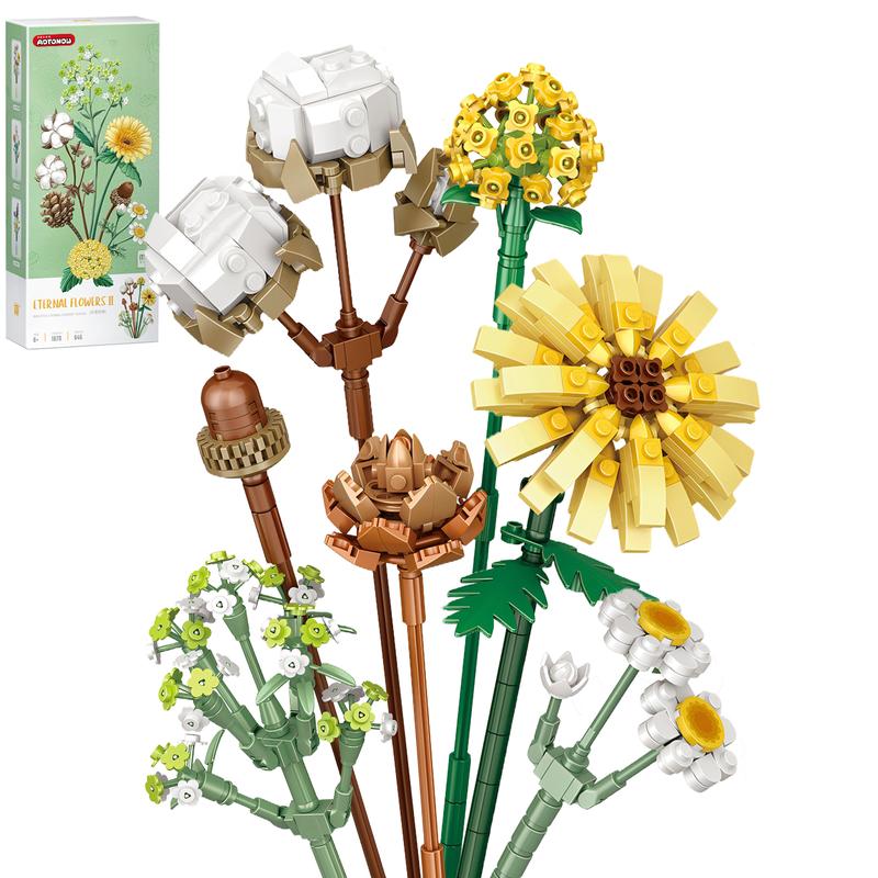 Mini Bricks Flower Bouquet Building Set - 6 in1 Artificial Flowers Building Toys, Creative Project Botanical Collection Crafts Set,Unique Home Decor Gifts for Mom,Adults,Wife,Kids 6+