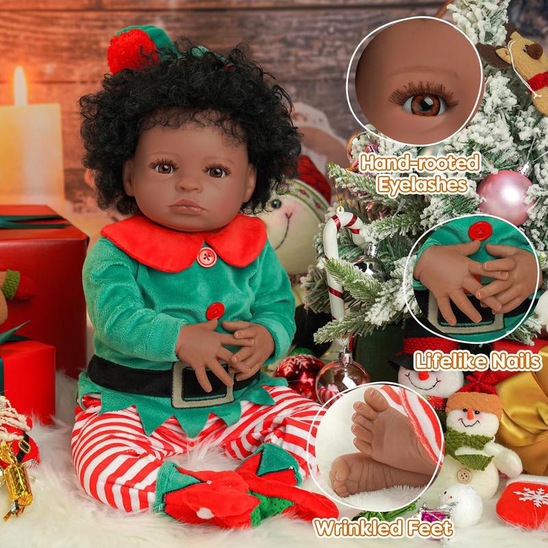 BABESIDE Christmas Reborn Baby Dolls Black - 18 Inch - Soft Body Realistic-Newborn Baby Dolls Curly Hair Real Life Baby Dolls with Clothes with Gift Box for Kids Age 3+