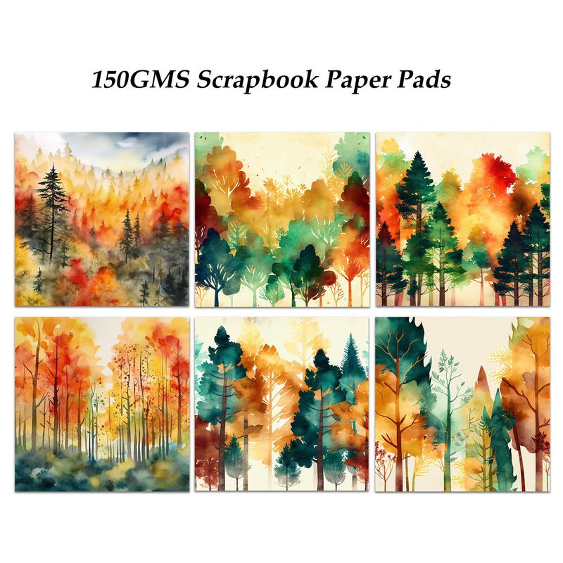 Watercolor Forest Pattern Decorative Paper & Sticker Set, 68pcs set Writable Decorative Paper & Sticker for Arts Crafts, Scrapbooking and Junk Journal