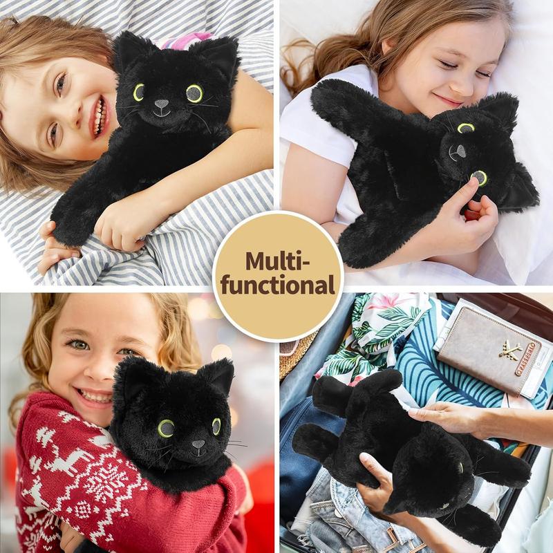 Black Cat Stuffed Animals, Microwavable Stuffed Animals Heating Pad for Cramps, Pain Stress Relief, Heatable & Coolable Lavender Scented Cat Plush Toys for Anxiety, Women & Kids Bedtime