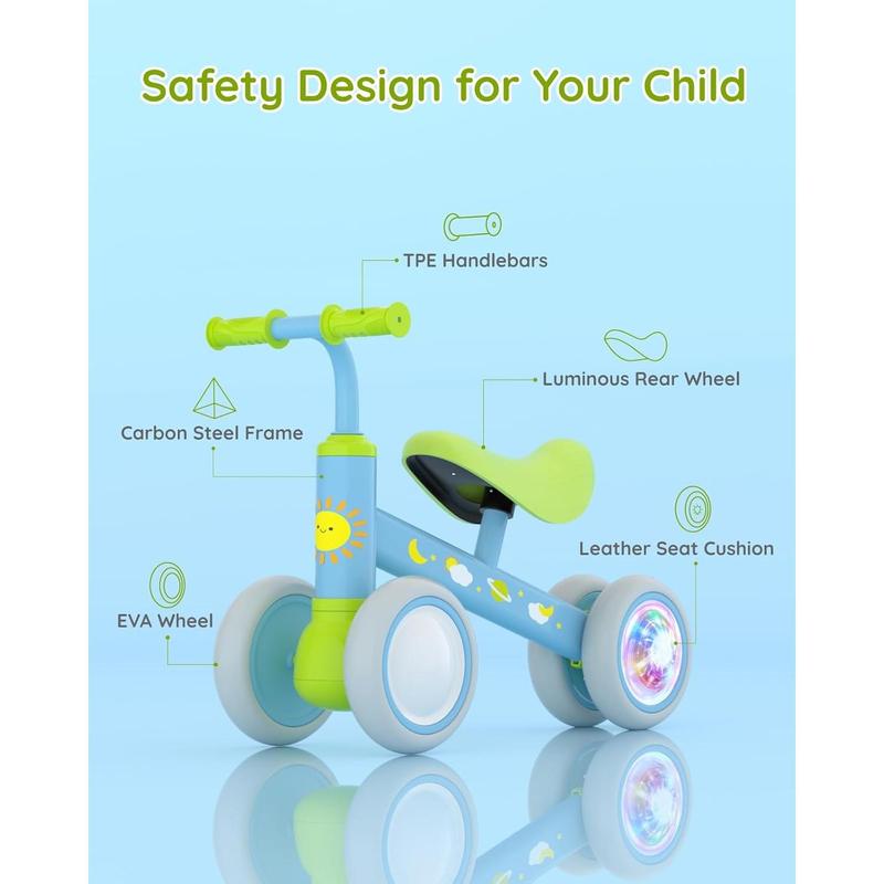 Colorful Lighting  Balance  for 1 Year Old Boys Girls, 12-24 Months  Balance , No Pedal 4 Wheels   with Soft Seat,  First , 1st Birthday Gifts