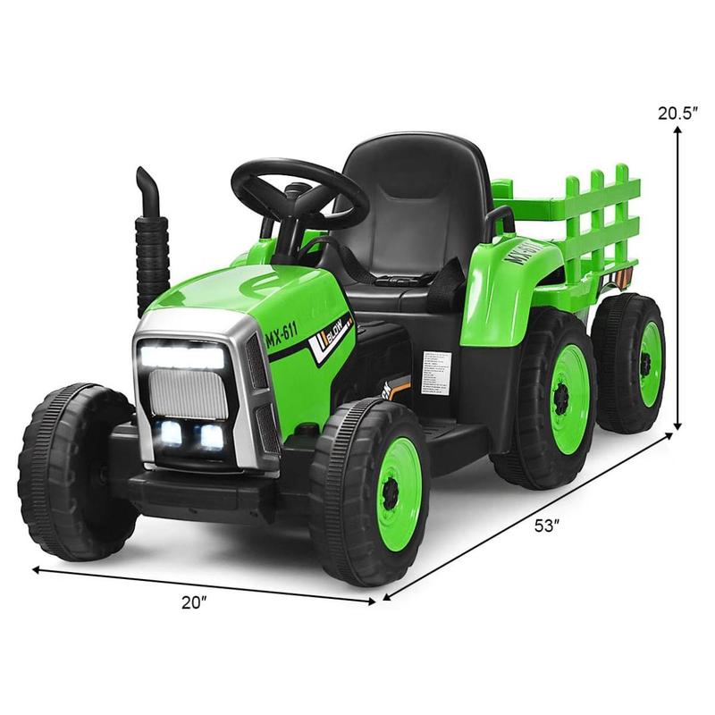 [ShopTab] Festival Joy 12V Ride on Tractor with 3-Gear-Shift Ground Loader, Remote Control, LED Lights, Horn, Electric Tractor Toy w USB & Bluetooth Audio Music