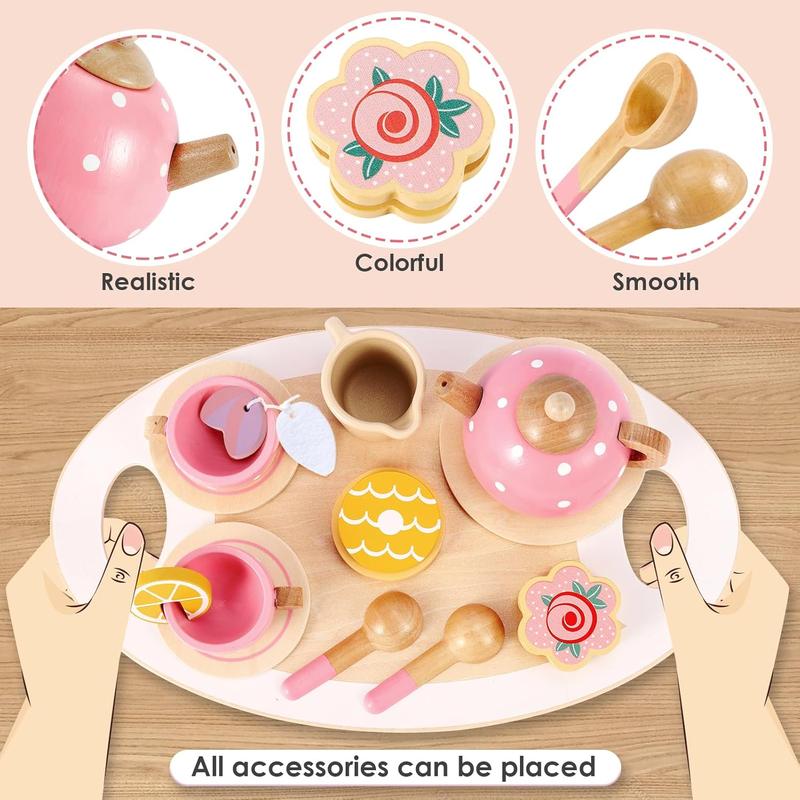 Pretend Play Princess Tea Party Set for Pretend Play Wooden Kitchen Play Food Accessories Sets Gifts for Christmas, birthday and new year