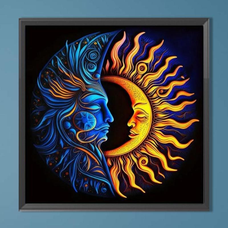 Sun & Moon Pattern DIY Diamond Art Painting Picture Without Frame, 1 Set DIY 5D Diamond Decorative Painting Kit, Wall Art Decor For Home Living Room Bedroom