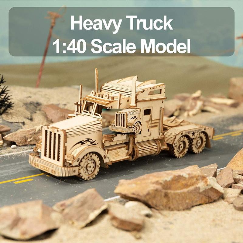 Robotime ROKR 3D Wooden Puzzle for Adults-Mechanical Car Model Kits-Brain Teaser Puzzles-Vehicle Building Kits-Unique Gift for Kids on Birthday Christmas Day(1:40 Scale)(MC502-Heavy Truck) 3 d