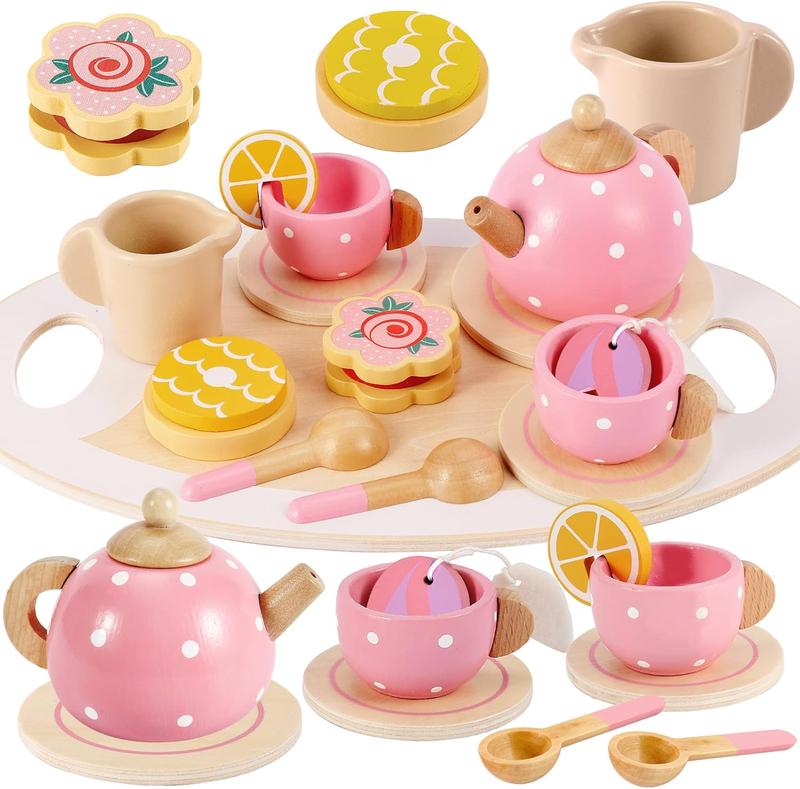 Pretend Play Princess Tea Party Set for Pretend Play Wooden Kitchen Play Food Accessories Sets Gifts for Christmas, birthday and new year