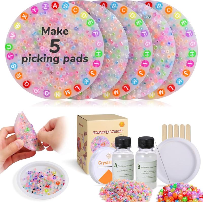 Picky Fidget Pad Silicone Kit, Make 5 count Anti Skin Picking Fidget Toys, Sensory Picking Pad for Anxiety, DIY Making Kit for Picky Party Pad and Beads Bracelet 6+ Kids, Adults