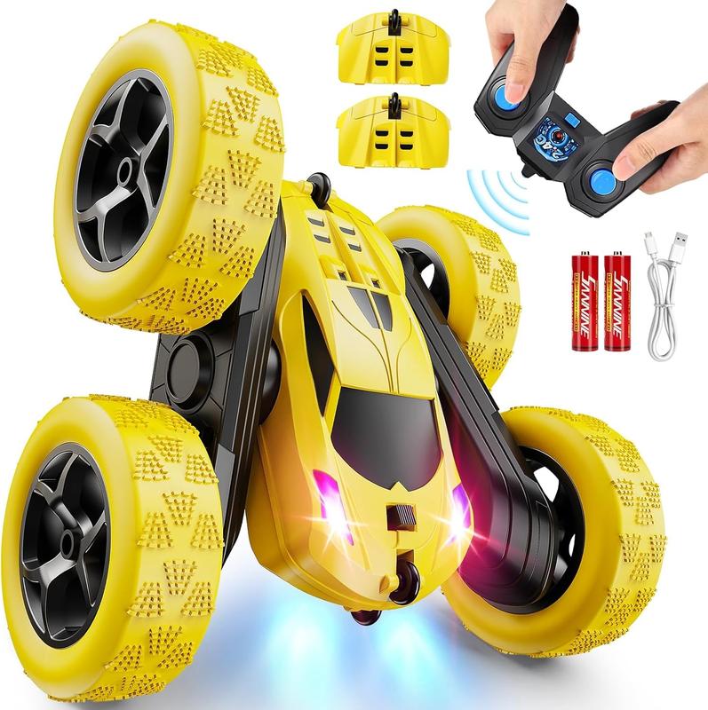 Remote Control Car, RC Car Toys for 6-12 Year Old Boys, Off Road RC Stunt Car 4WD 360 Rotating Remote Control Car for Kids, Boys Girls Gifts for Birthday, Christmas Yellow