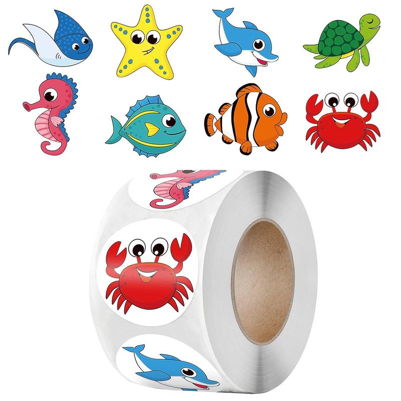 500pcs roll Cartoon Marine Life Pattern Sticker, Creative Multi-purpose Sticker For DIY Craft, Self-adhesive Gift Tag Sticker