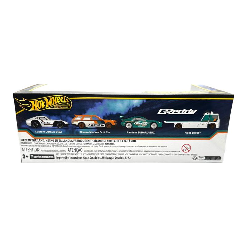 Hot Wheels GReddy Premium Collection Diecast Model Cars - Real Riders Wheels - Pandem Subaru BRZ, Nissan Maxima Drift Car, Datsun 240Z, Fleet Street