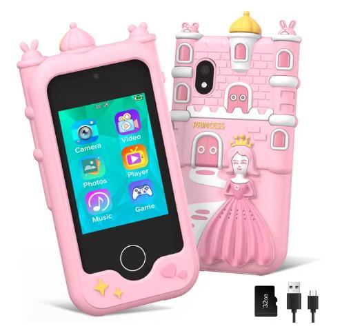 Kids Phone for Girls, Kids Cell Phone Touchscreen Learning Toys Gifts for 3-8 Year, Kids Smart Phone Dual Camera with 32GB Card