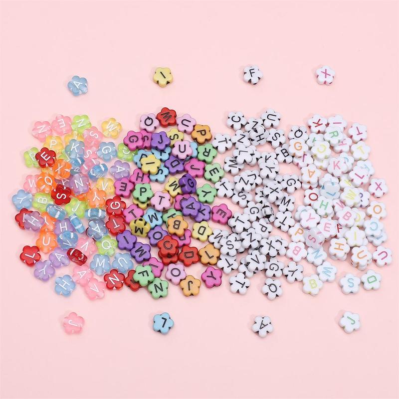 Random Acrylic Flower Letter Beads, 100 300 600pcs Alphabet Letter Multiple Color Plum Blossom Shape Beads, Spacer Beading Material for Jewelry Making