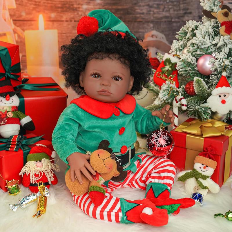 BABESIDE Christmas Reborn Baby Dolls Black - 18 Inch - Soft Body Realistic-Newborn Baby Dolls Curly Hair Real Life Baby Dolls with Clothes with Gift Box for Kids Age 3+