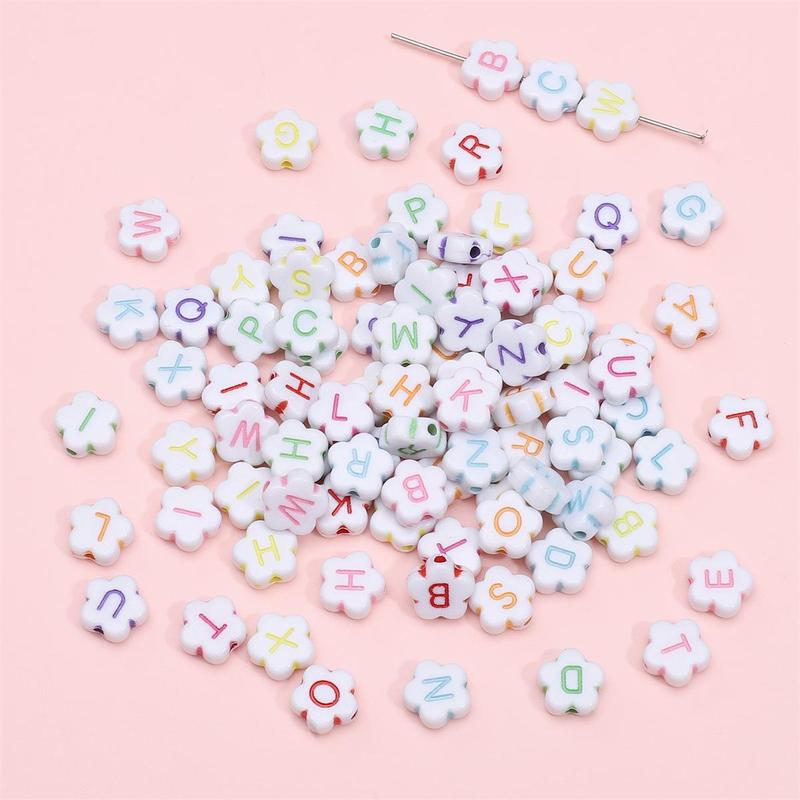 Random Acrylic Flower Letter Beads, 100 300 600pcs Alphabet Letter Multiple Color Plum Blossom Shape Beads, Spacer Beading Material for Jewelry Making