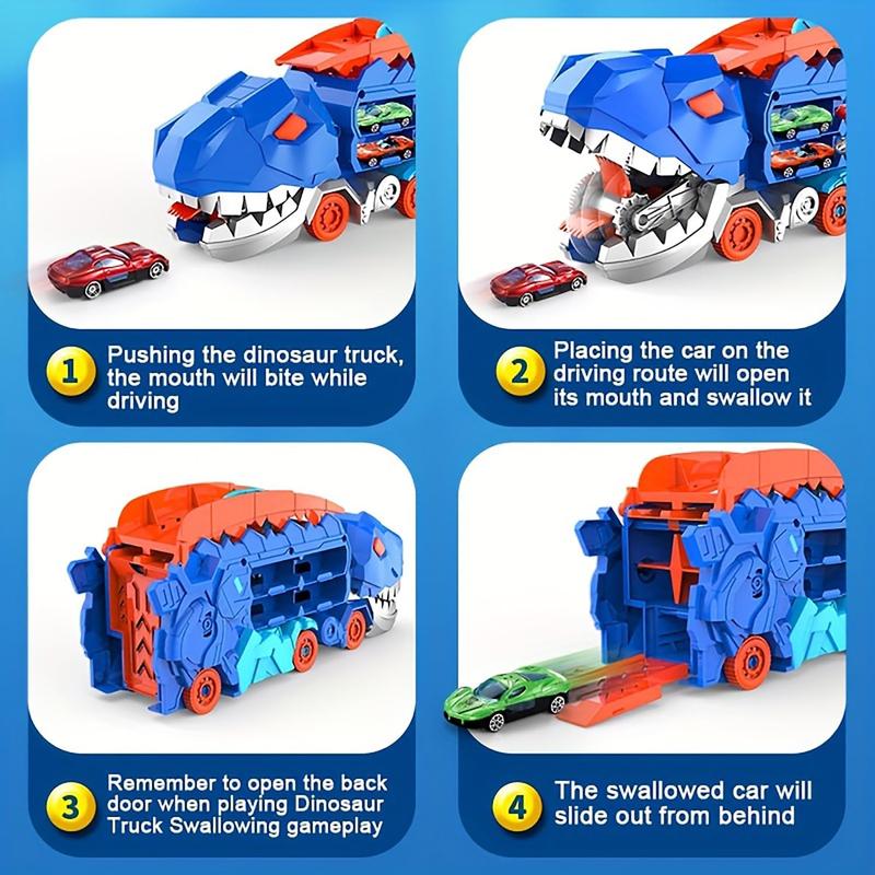 City Dinosaur Ultimate Hauler Track Toy for Boys, Transforms into Stomping Dinosaur with Race Track Ultimate Transporter Hauler Christmas Toys Gifts for Kids Ages 3 4 5 6 Years Old(4 Cars)