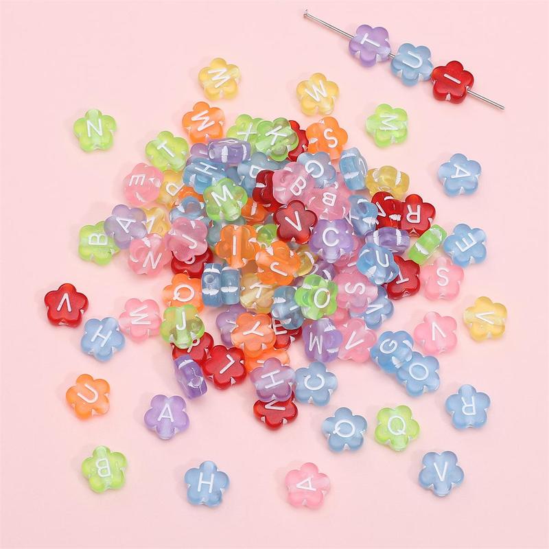 Random Acrylic Flower Letter Beads, 100 300 600pcs Alphabet Letter Multiple Color Plum Blossom Shape Beads, Spacer Beading Material for Jewelry Making