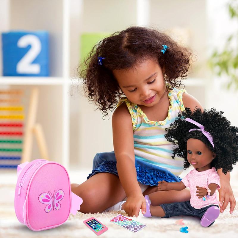 14.5 Inch Baby Girl Doll and Clothes and Accessories Set African Washable Realistic Silicone Girl Dolls