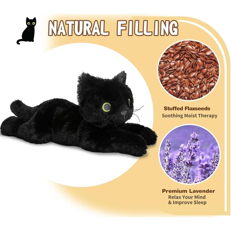 Black Cat Stuffed Animals, Microwavable Stuffed Animals Heating Pad for Cramps, Pain Stress Relief, Heatable & Coolable Lavender Scented Cat Plush Toys for Anxiety, Women & Kids Bedtime