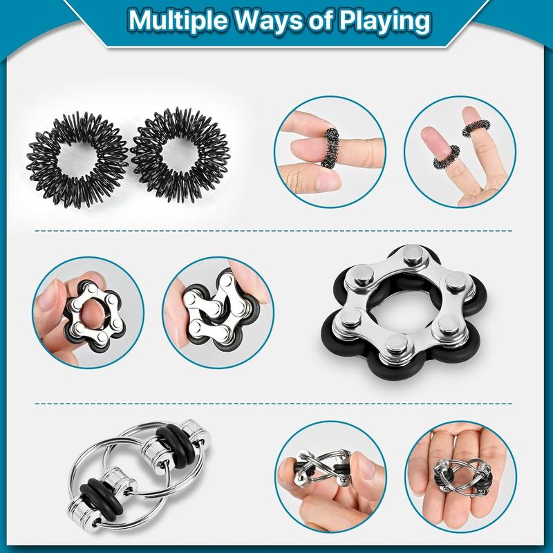 Fidget Toys Adults Pack 6 count, EDC Fidgeting Game for Kids Teen Cool Mini Gadget Desk Toys Figette Spinner Figits Rings Classroom ADHD Stress Anxiety Relief Silent Toy Stocking Stuffers Gift for Boys