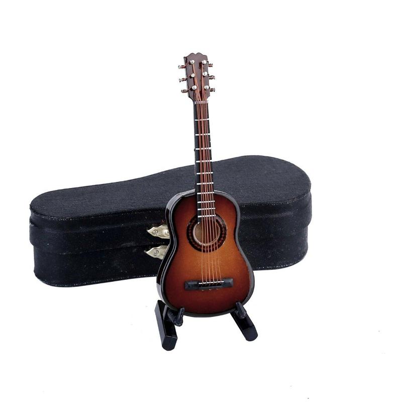 Guitar Model with Stand & Case Toys for Adults, Wooden Mini Guitar Toy for Boys & Girls, Music Guitar Model for Home Decoration