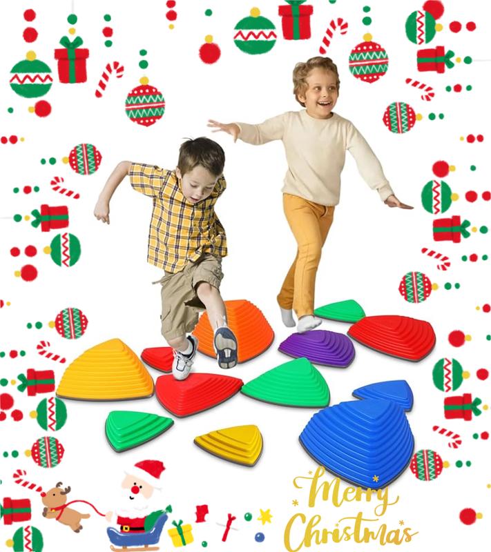 12 25 count Sensory Stepping Stones Rainbow&Macaron Color , Promote Coordination and Strength Child Safe Rubber Outdoor and Indoor, Non-Slip Side Sensory Stepping Stones, Indoor and Outdoor Play Equipment Set,River Rock Toys to d der